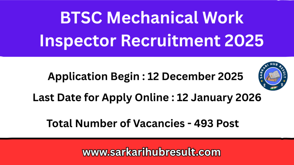 BTSC Mechanical Work Inspector Recruitment 2025