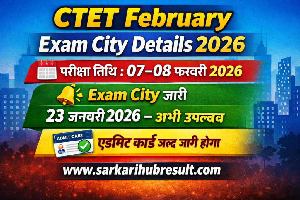 CTET February Exam City Details 2026