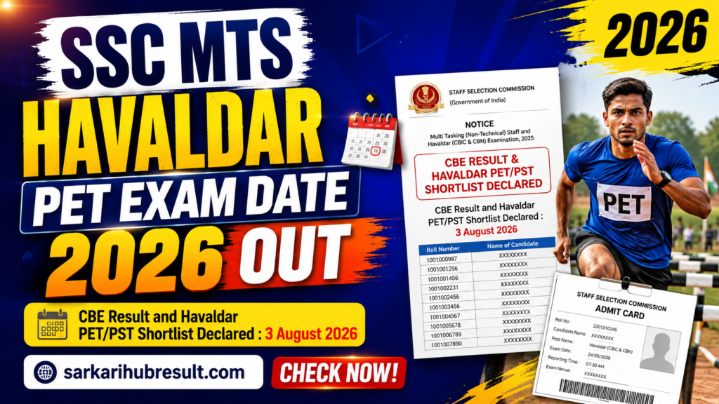 SSC MTS Havaldar PET Exam Date 2026