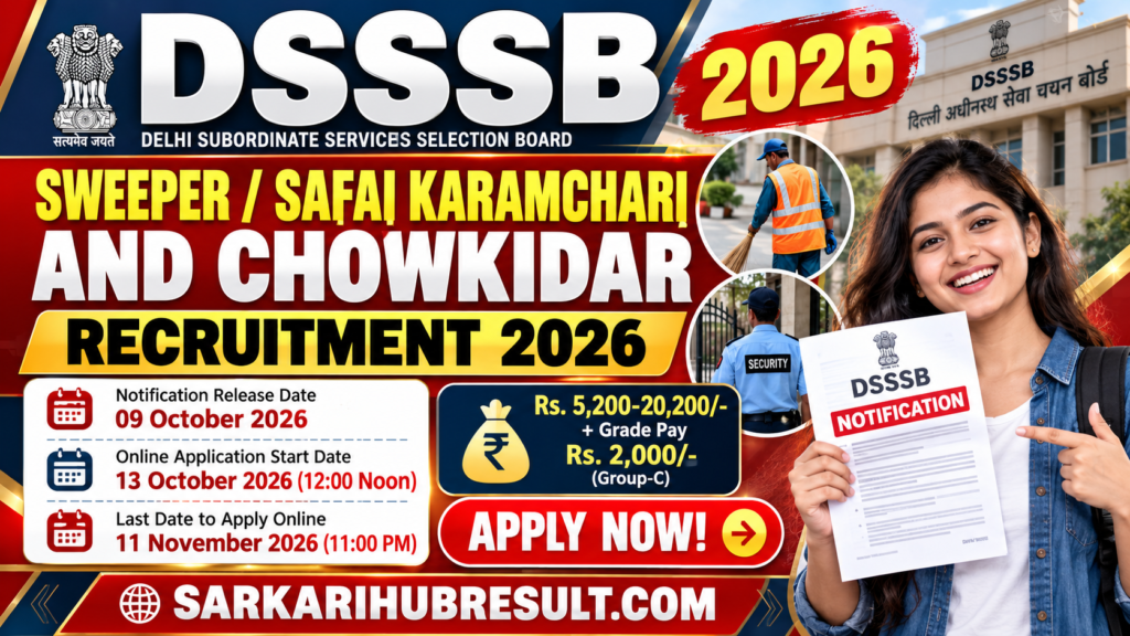 DSSSB Sweeper and Chowkidar Recruitment 2026
